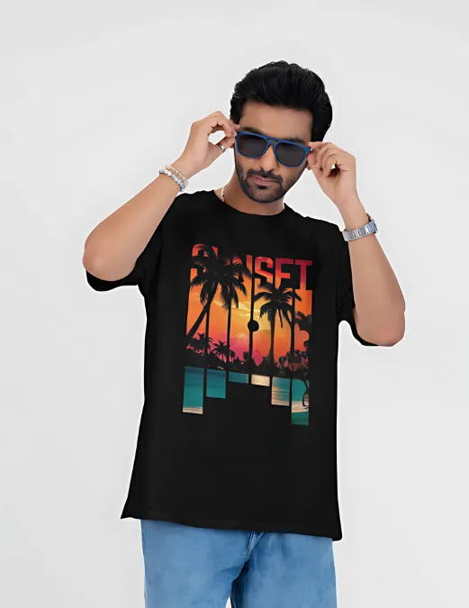 Glitzo Sun Set Oversized Graphic tee - Image 3
