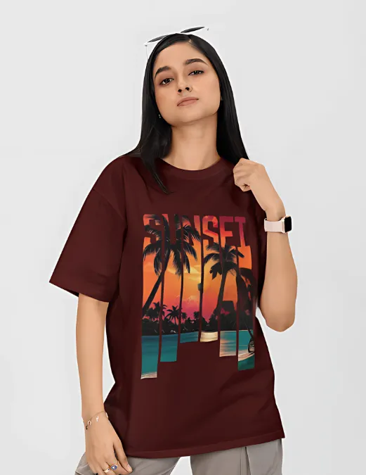 Glitzo Sun Set Oversized Graphic tee - Image 4