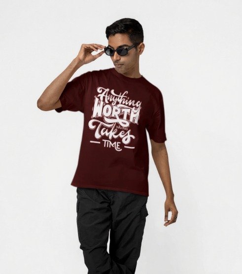 Glitzo Anything Worth Takes Time Oversized tee - Image 2