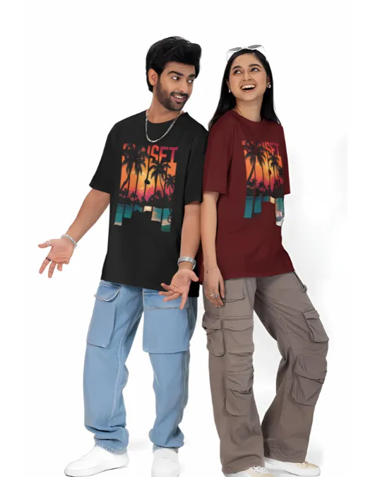 Glitzo Sun Set Oversized Graphic tee