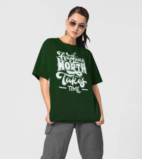 Glitzo Anything Worth Takes Time Oversized tee - Image 5