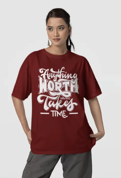 Glitzo Anything Worth Takes Time Oversized tee - Image 6