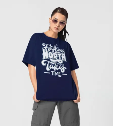 Glitzo Anything Worth Takes Time Oversized tee - Image 7