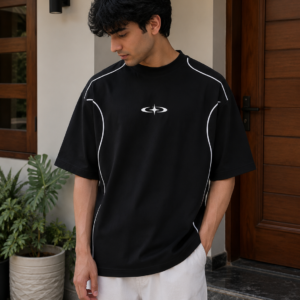 Glitzo Sport Black Oversized Drop Shoulder Athletic T-Shirt for Men