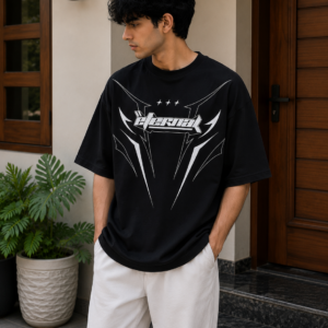 Glitzo Eternal Black Oversized Drop Shoulder Graphic T-Shirt for Men