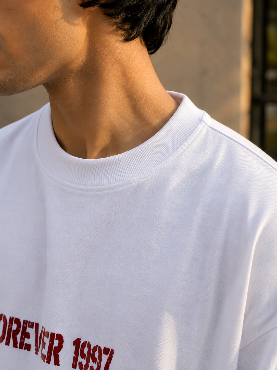 Glitzo 97 White Oversized Drop Shoulder Graphic T-Shirt for Men