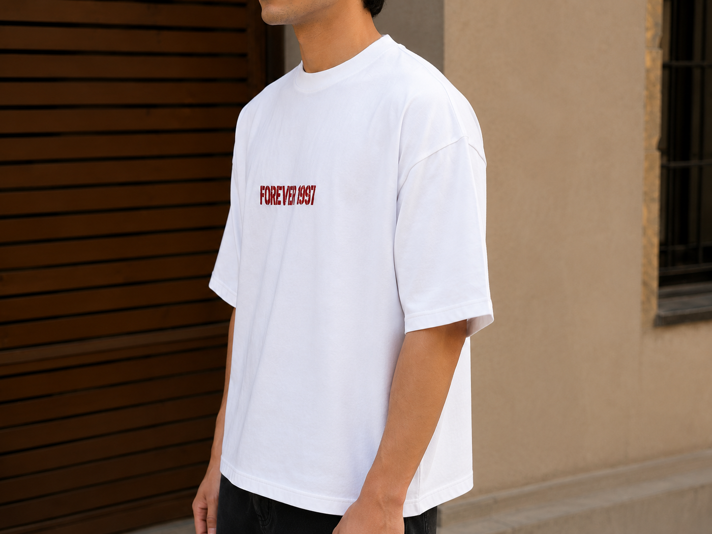 Glitzo 97 White Oversized Drop Shoulder Graphic T-Shirt for Men