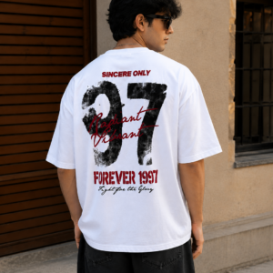 Glitzo 97 White Oversized Drop Shoulder Graphic T-Shirt for Men