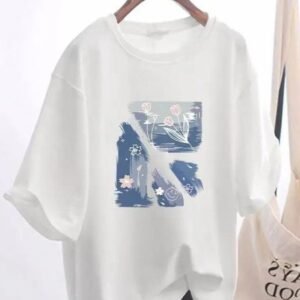 Glitzo Floral Art White Oversized Drop Shoulder Graphic T-Shirt for Women