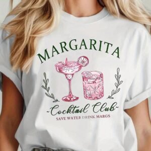 Glitzo Margarita Cocktail Club White Oversized Drop Shoulder Graphic T-Shirt for Women