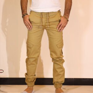 Premium Cargo Pants for Men & Women in Olive Green | Slim Fit Cotton Multi Pocket Cargo Jogger Trousers with Elastic Waist for Casual Streetwear