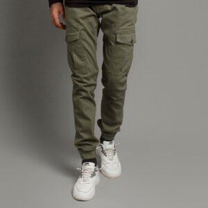 Premium Cargo Pants for Men & Women in Olive Green | Slim Fit Cotton Multi Pocket Cargo Jogger Trousers with Elastic Waist for Casual Streetwear