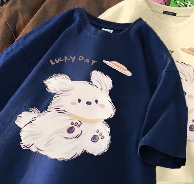 Glitzo Lucky Day Teddy Bear Oversized Drop Shoulder Graphic T-Shirt for Women