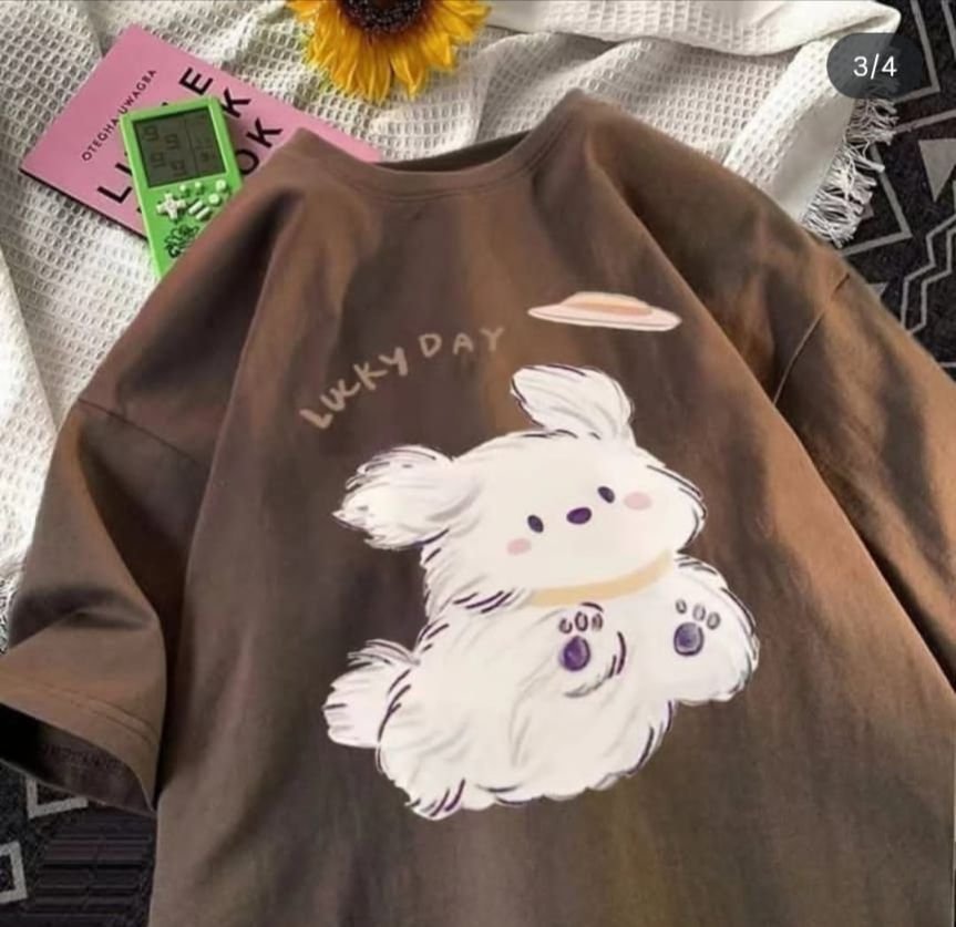 Glitzo Lucky Day Teddy Bear Oversized Drop Shoulder Graphic T-Shirt for Women
