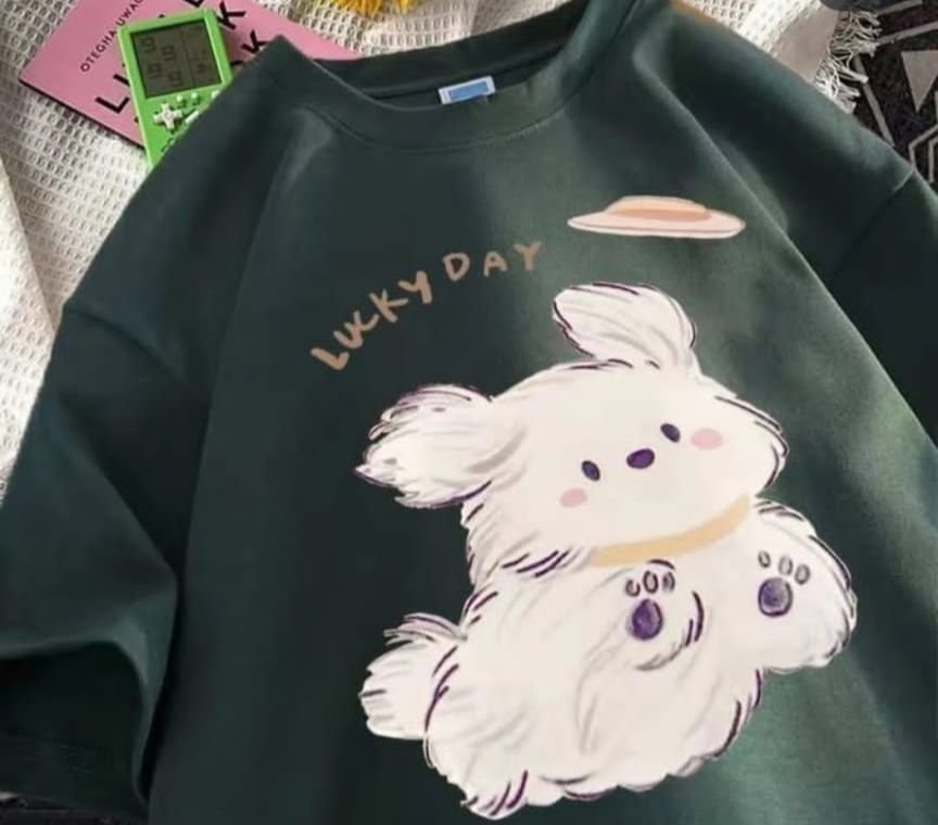 Glitzo Lucky Day Teddy Bear Oversized Drop Shoulder Graphic T-Shirt for Women