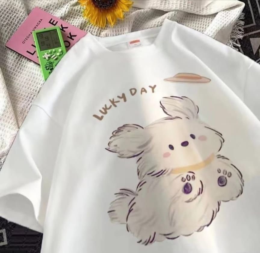 Glitzo Lucky Day Teddy Bear Oversized Drop Shoulder Graphic T-Shirt for Women
