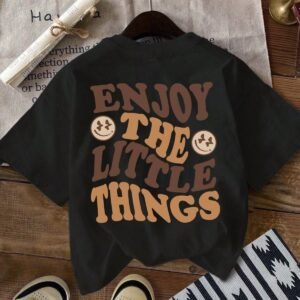 Glitzo Enjoy The Little Things Black Oversized Drop Shoulder Typography Graphic T-Shirt for Men