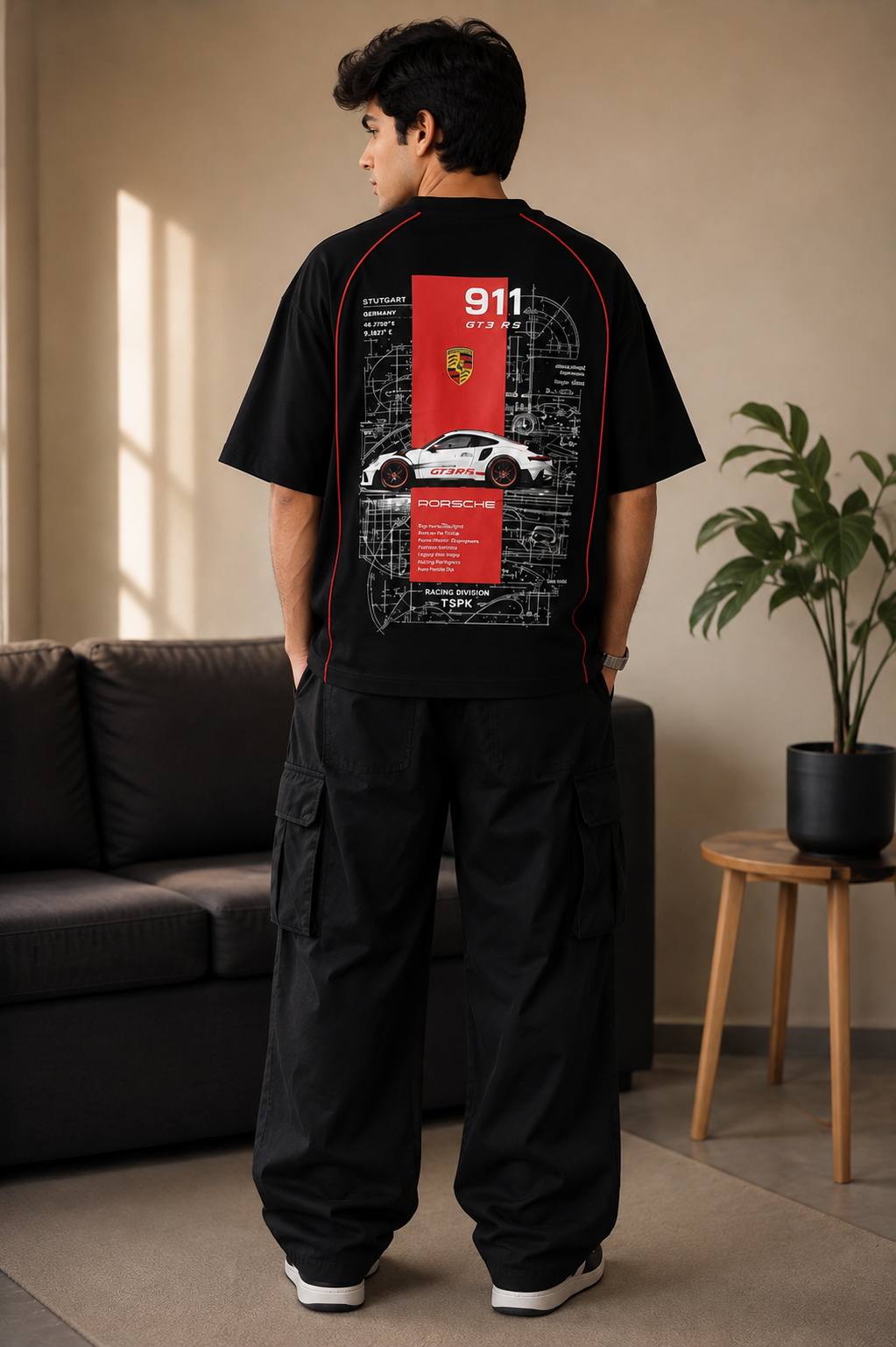 Porsche 911 GT3 RS Blueprint Oversized T-Shirt | Black Streetwear Tee