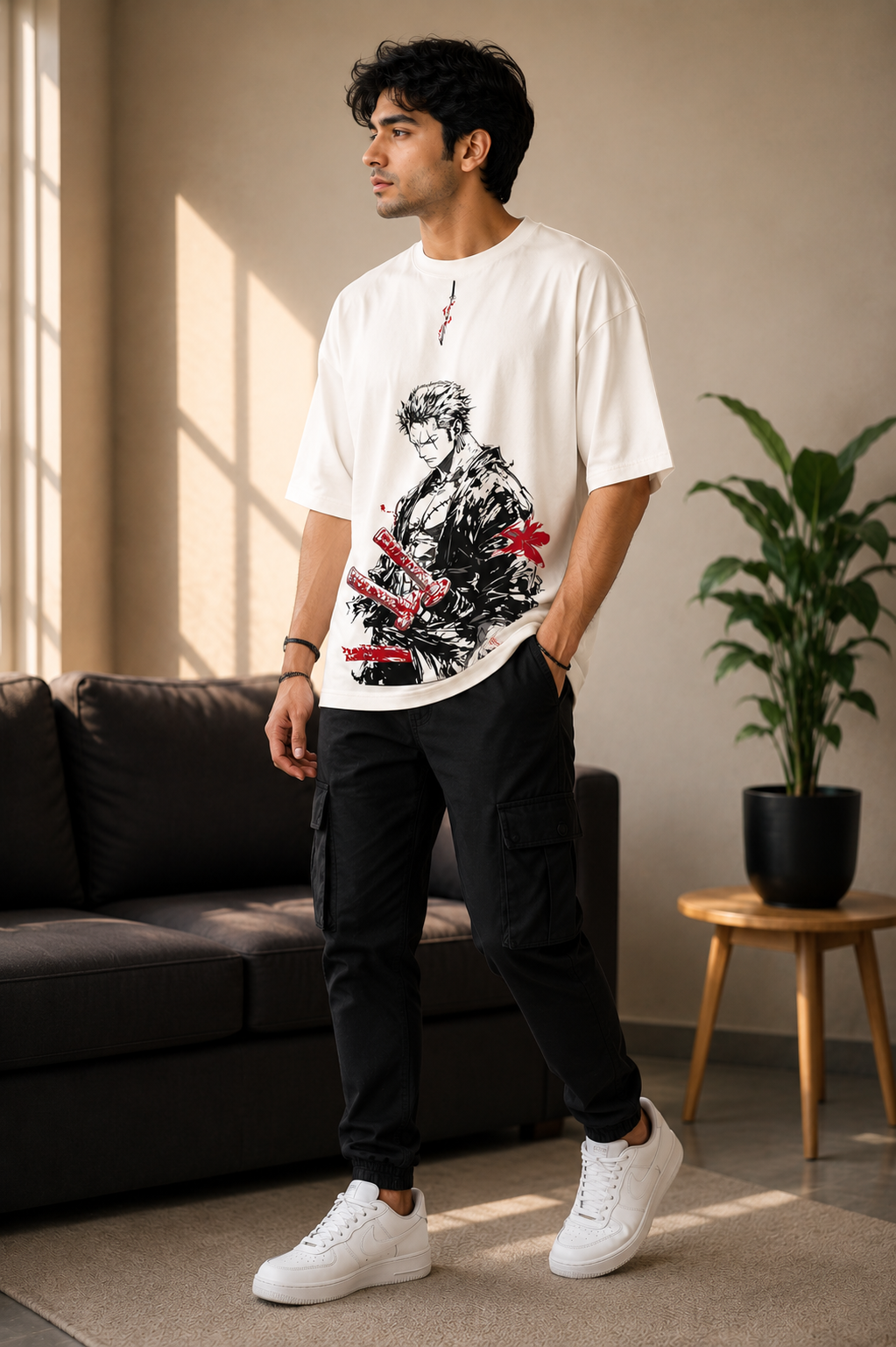 : Zoro Swordsman Anime Graphic Oversized T-Shirt | White Streetwear Tee