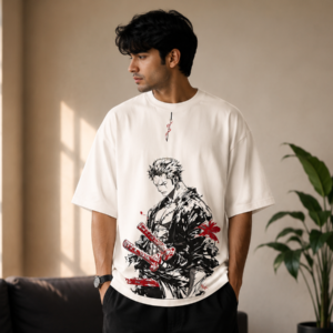 : Zoro Swordsman Anime Graphic Oversized T-Shirt | White Streetwear Tee