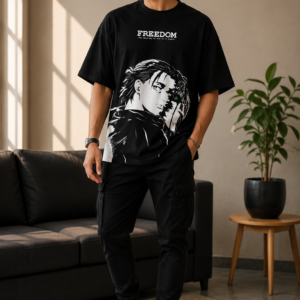 Freedom Anime Graphic Oversized T-Shirt | Black Streetwear Tee