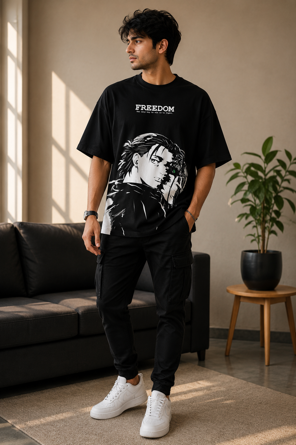 Freedom Anime Graphic Oversized T-Shirt | Black Streetwear Tee