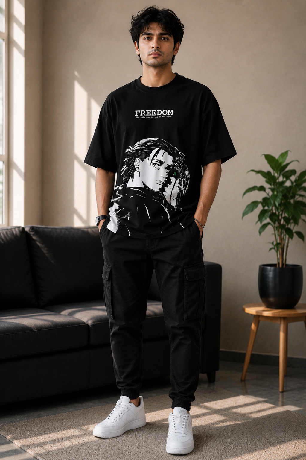 Freedom Anime Graphic Oversized T-Shirt | Black Streetwear Tee