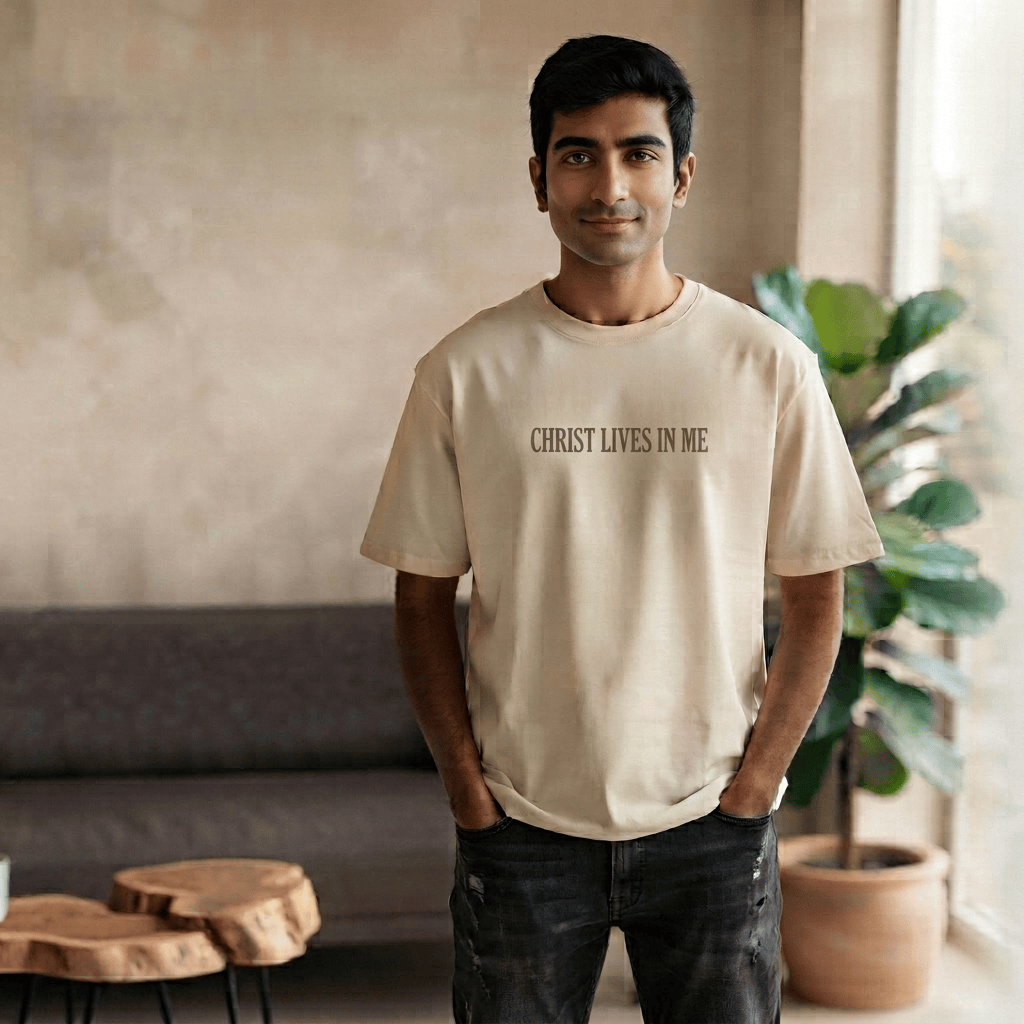 Galatians Christ Lives in Me Oversized T-Shirt | Off-White Streetwear Tee