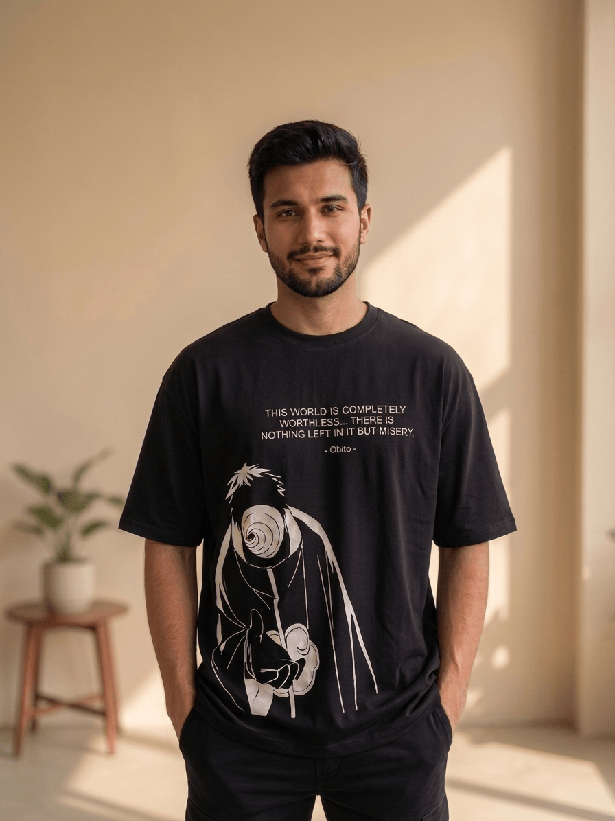 Obito Quote Anime Graphic Oversized T-Shirt | Black Streetwear Tee