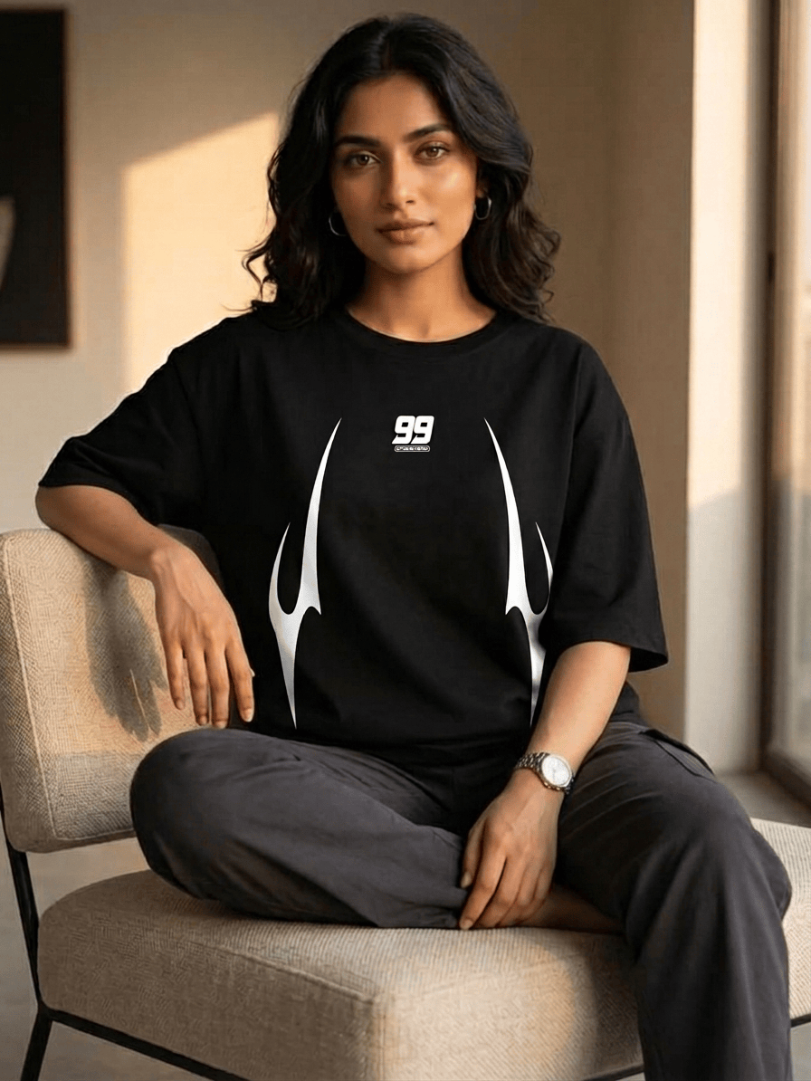 Number 99 Tribal Graphic Oversized T-Shirt | Black Streetwear Tee
